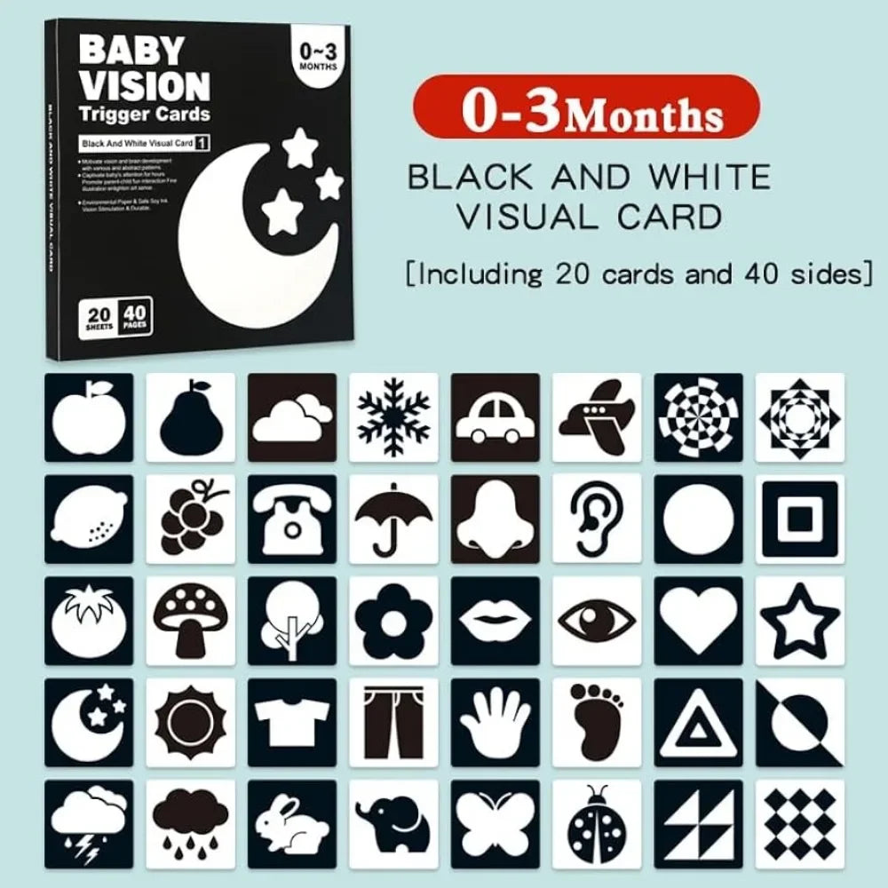 Black White High Contrast Card Montessori Baby Vision Stimulation Cards Stimulate Newborn Visual Early Educational Learning Toys