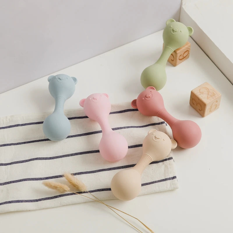 Rattles for baby Silicone Maracas Toys Cartoon Bear Sand Hammer Baby Toys 0-12 Months Rattle Silicone Teether Toys for Baby Gift