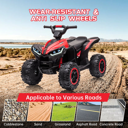 12V Kids Ride On ATV, Electric Battery, Powered Four Wheeler with Music, Led Lights, Soft Start, USB Port, and Treaded Tires