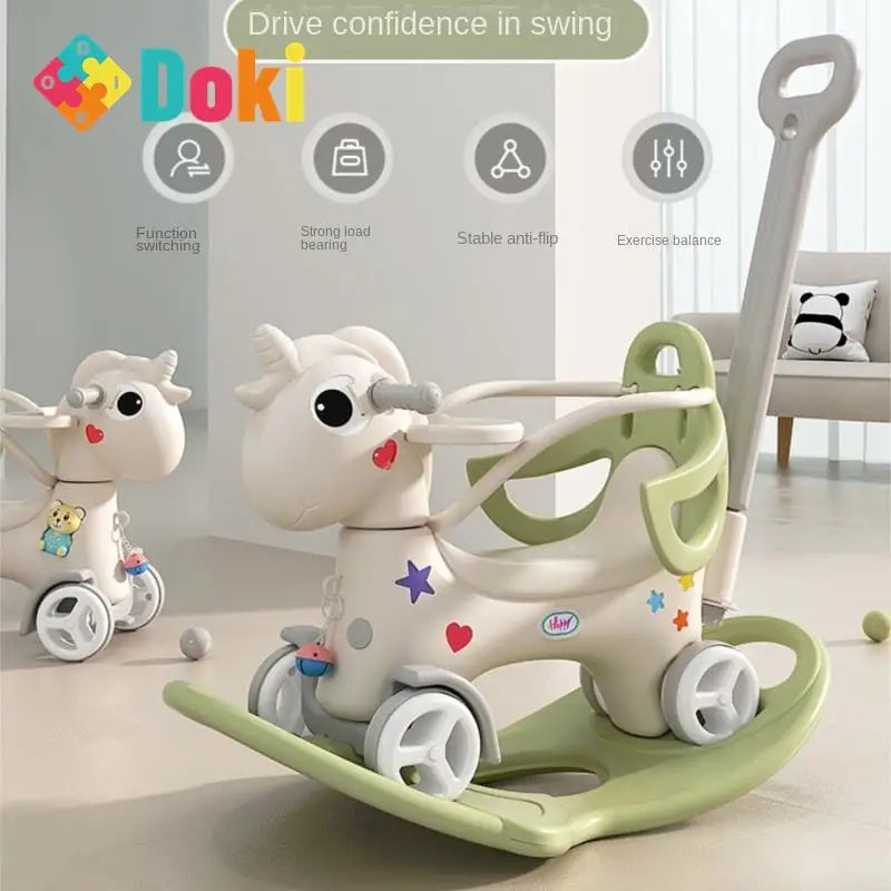 DokiToy Rocking Horse Trojan Horse Children Rocking Horse Baby Roller Coaster Two-in-one Multi-function Toy Birthday Gift 2023