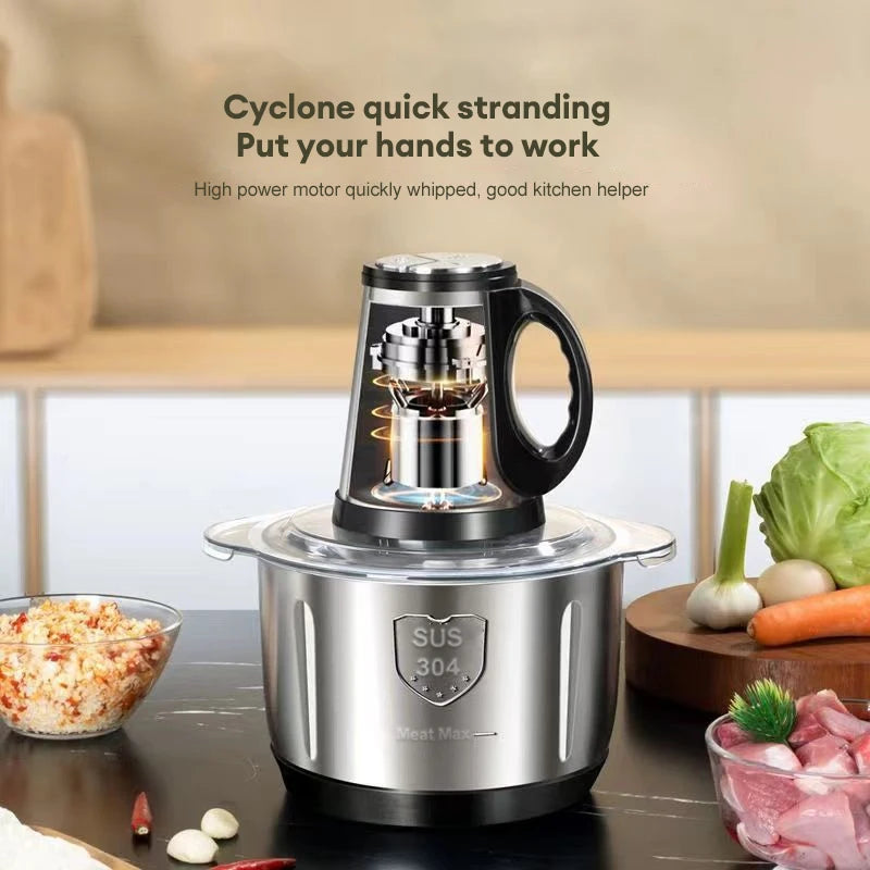 Electric Meat Mincer Grinder Stainless Steel Chopper 5L Food Processor Garlic Mud Maker Blender Large Capacity Kitchen Utensils