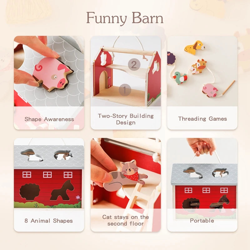 Wooden Montessori Toy Simulation Farm Animals Toys for Children Poultry Cow Pig Dog Chicken Model Educational Toy Christmas Gift