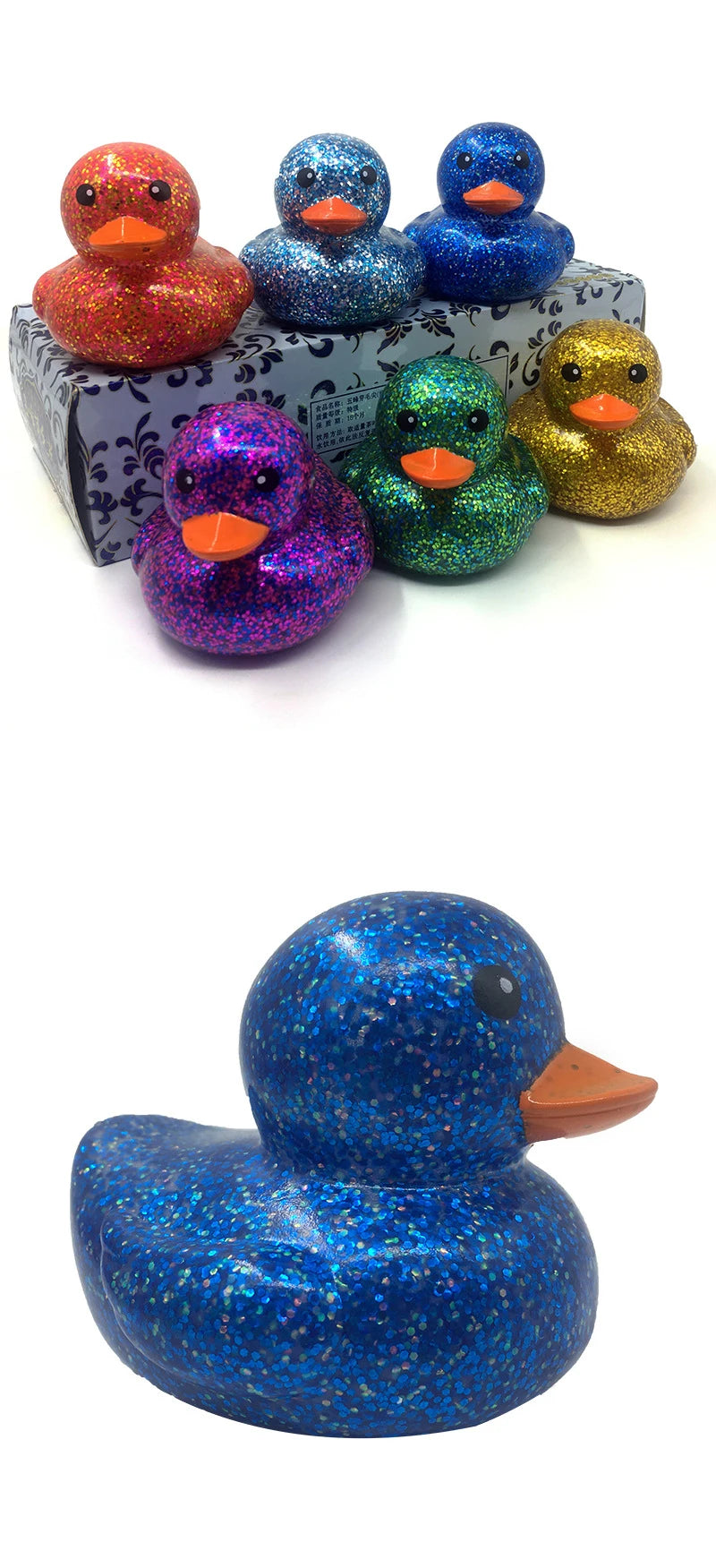 6PCS/SET Squeeze-sounding Dabbling 80MM Rubber Ducks Baby Shower Water Bathing Floating Toys Vinyl Glitter Duck With BB Sounds