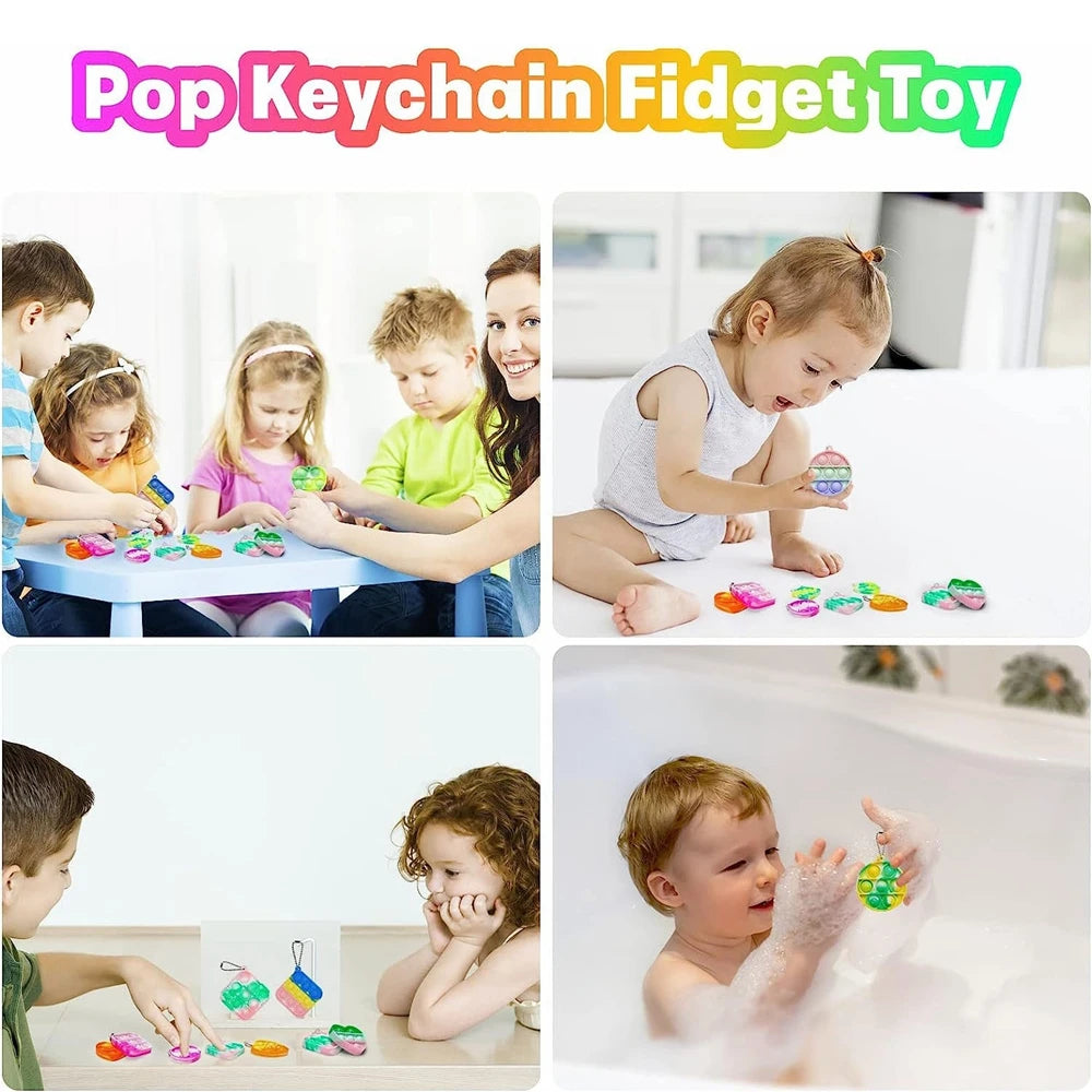 24PCS Pop Fidget Toys Party Favors 3 Shape Pop Keychain Toys Fidgets Packs Relaxing Stress Relief Sensory Toys Gift for Girl Boy