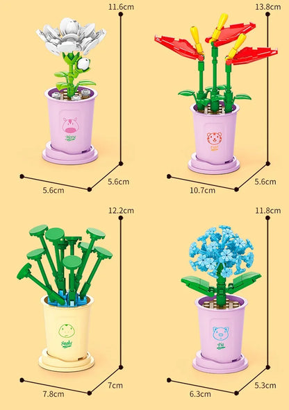 HOT MOC Flowers DIY Potted Plants Micro Landscapes Mini Art Construction Building Blocks Sets Model Dolls Brick Girls Toys Gifts