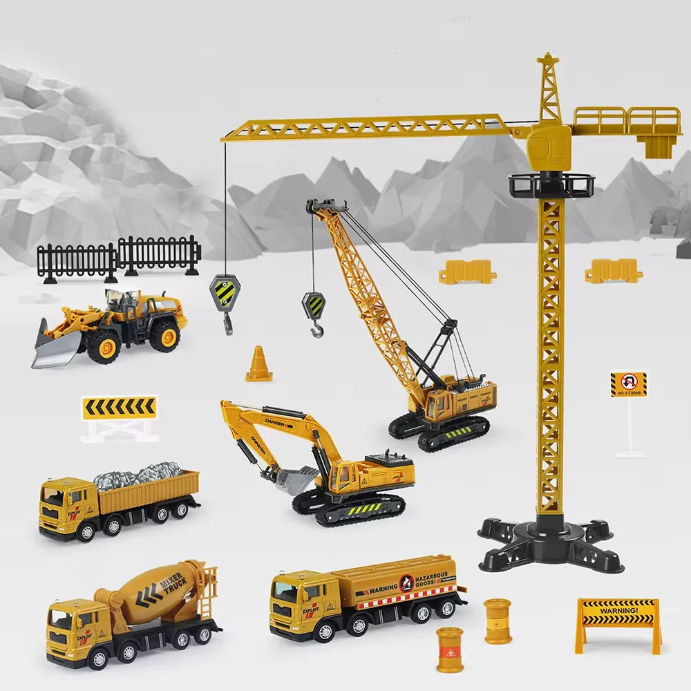 ﻿9 Styles Alloy Engineering Diecast Truck Tractor Loader Crane Excavator Toys Construction Model Vehicle Toy Car for Boys Gifts