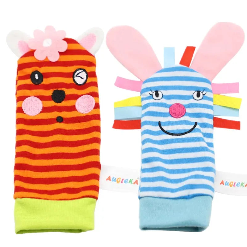 Cartoon Plush Socks Wrist Strap Rattles Baby Toys 0-12 Months Newborn Infant Kids Animal Sock Foot Finder Toy Gift Soft Rattle