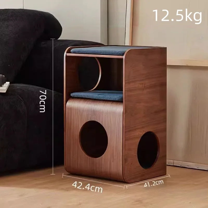 Decorative 2-in1 End Table Cat Bed Multipurpose Natural Wood Kitten Hideaway Cave House Cat Condo Nightstand Pet Furniture