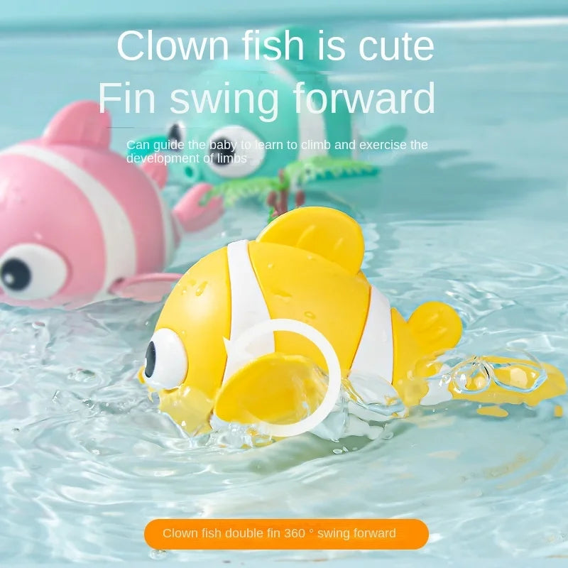 Baby Bath Toys Cute Swimming Fish Cartoon Animal Floating Wind Up Toys Water Game Classic Clockwork Toys For Toddlers