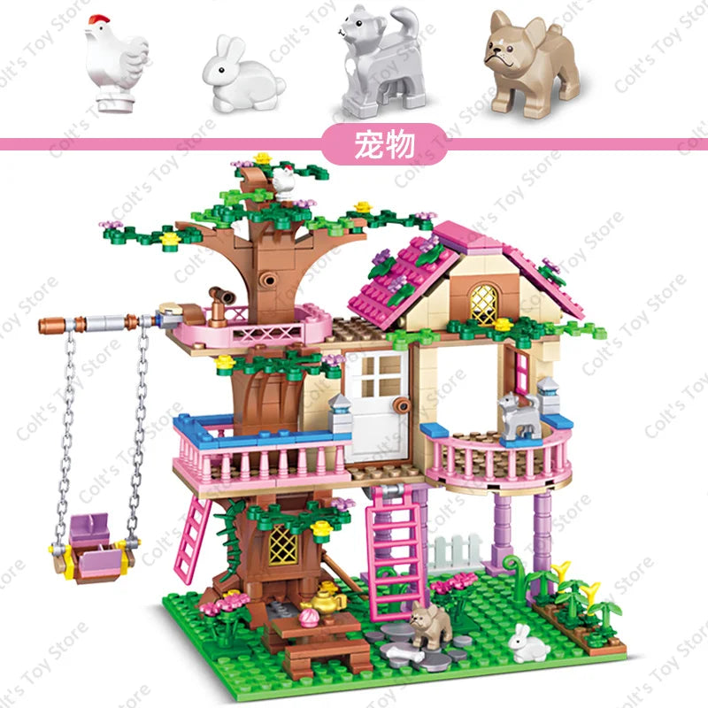 Girls Friendship Tree House Building Blocks Villa Castle Model Girl&