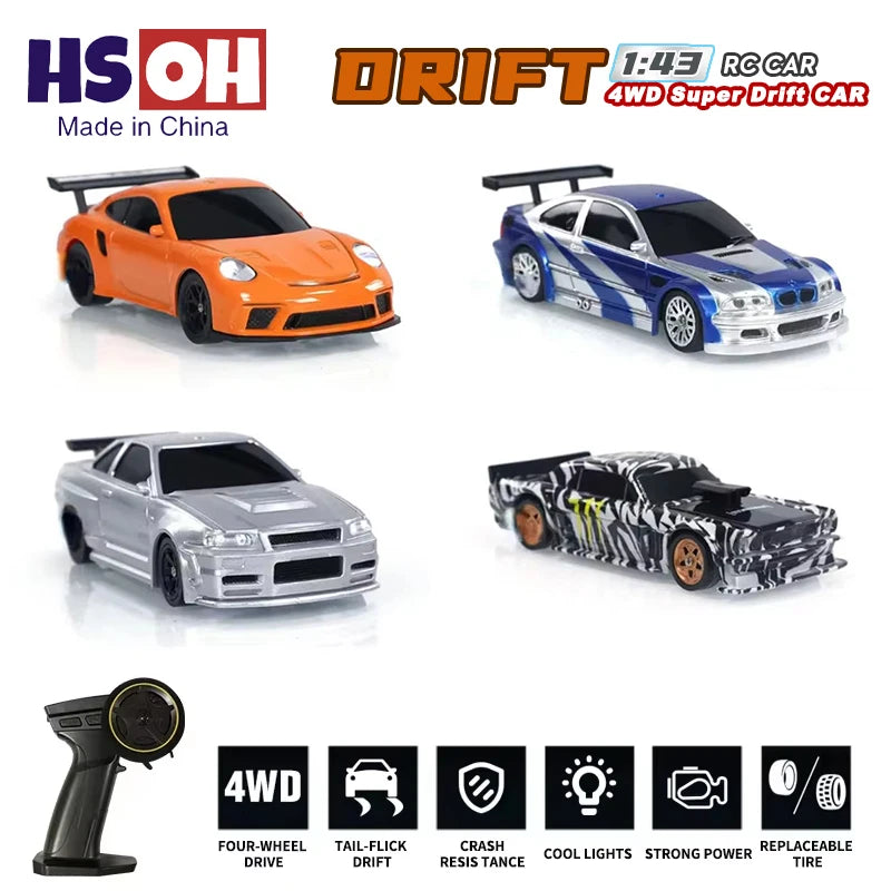 1/43 2.4G Mini RC Drift Car 4WD Remote Control Car High Speed Four Wheel Drive Radio Controlled Racing Car Model Boy Toy Gift