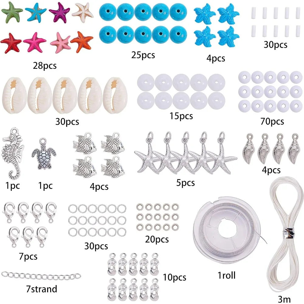 293Pcs DIY Boho Shell Beads Beach Charm Ankle Bracelet Making Kit Foot Chain Sandal Beads Christma Adjustable Jewelry making kit