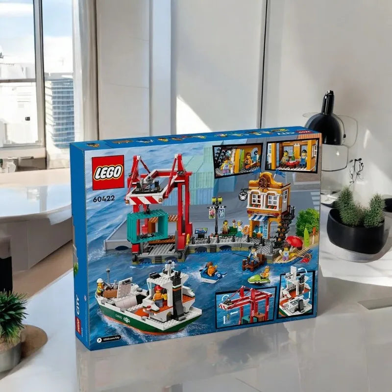 60422 LEGO City Seaside Harbor, with cargo ship toys, model container cranes, and boats, creative gift sets for boys and girls