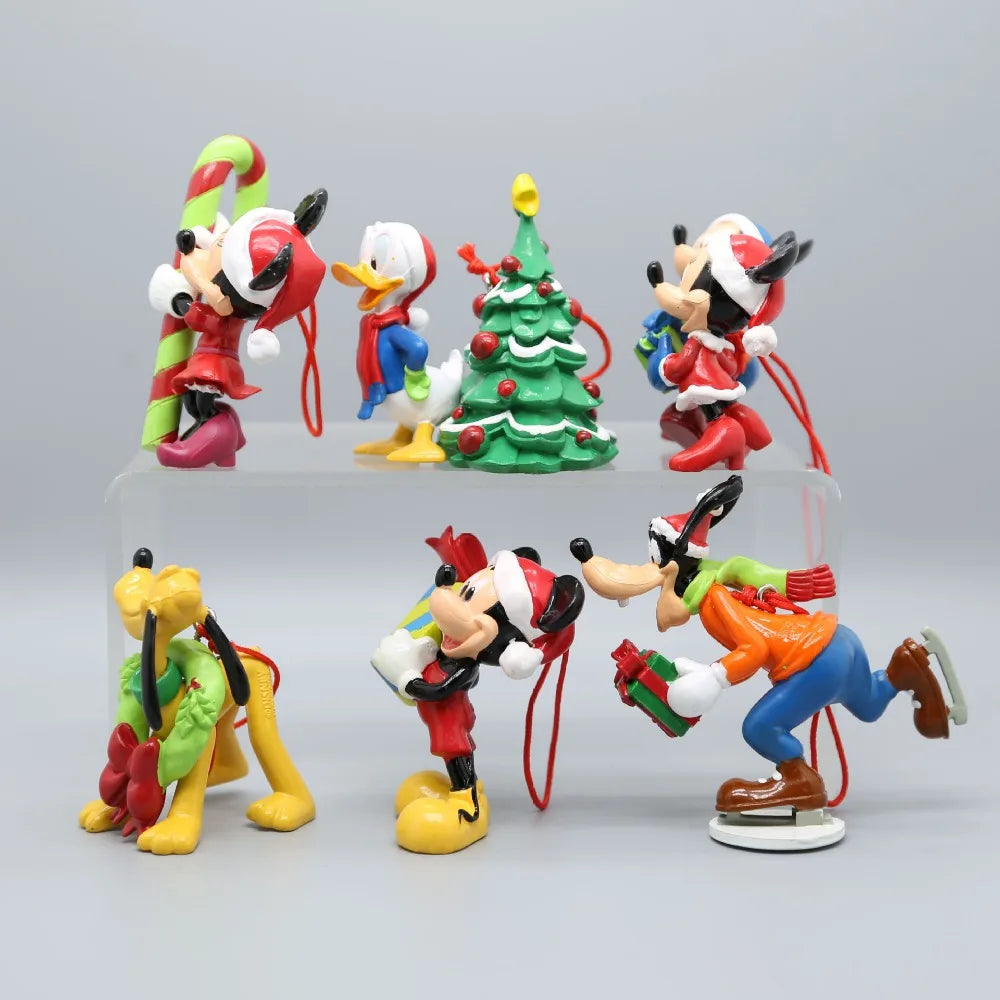 5pcs New Christmas Mickey Minnie Mouse Kawaii Doll Toys Girls Desktop Ornament Anime Fashion DIY Cake Decoration Holiday Gifts