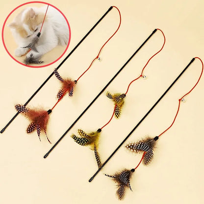 Cat Toy Feather Cats Sticks Cat Toys Interactive Double Feather Toys Cats Teasing Kitten Teaser Stick with Bell Toy Pet Products