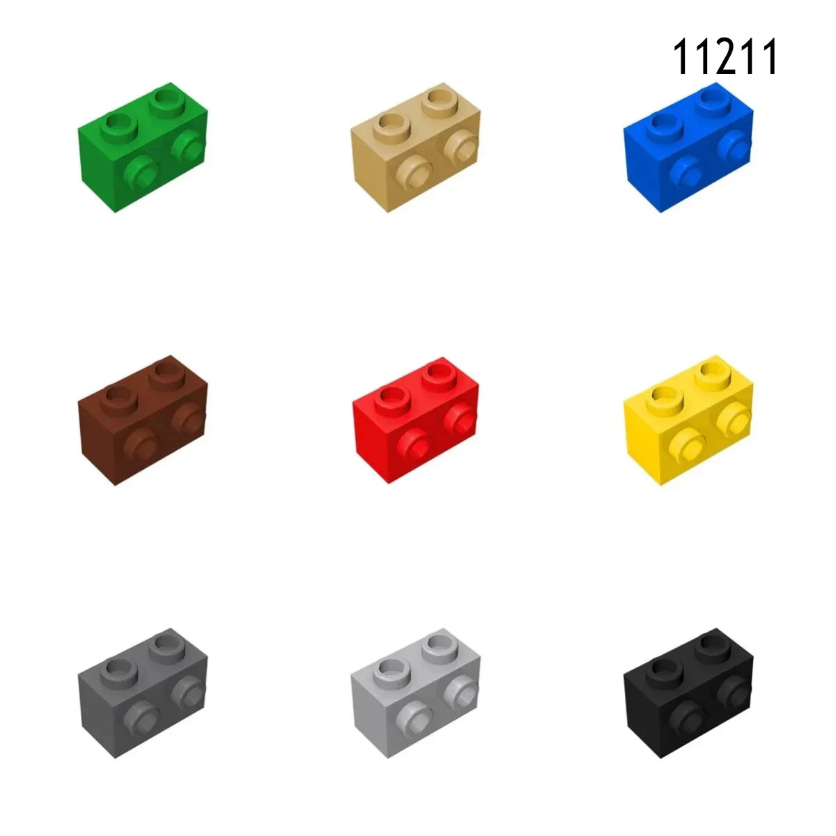 60pcs MOC Building Blocks 11211 Brick Modified 1x2 with Studs on Side Compatible Assembles Particles Construction Creative Toys