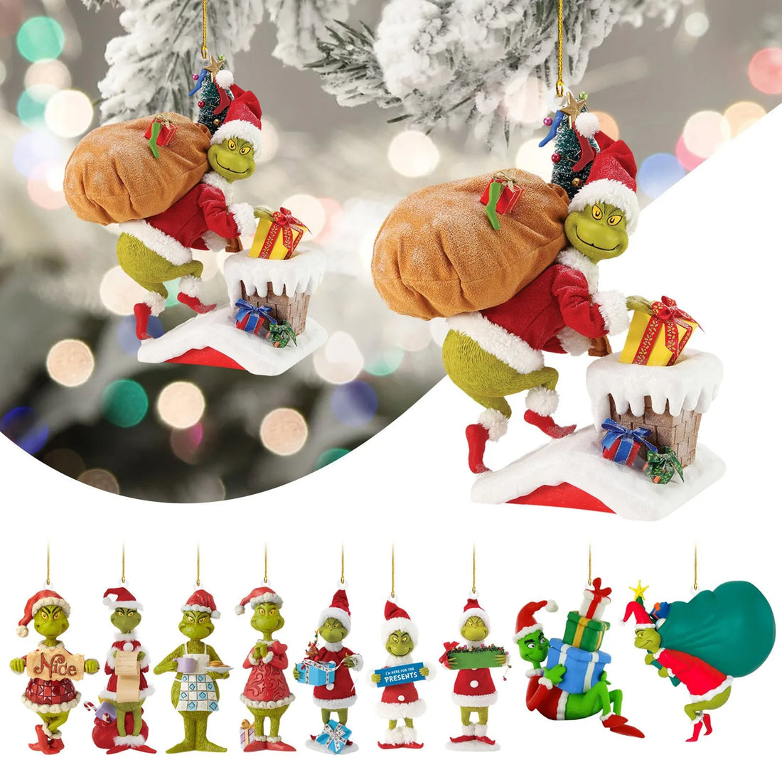 Cartoon Grinch Christmas Decoration Christmas Tree Hanging Ornament Present Christmas Star Decor Accessories Adorable Kids Toys