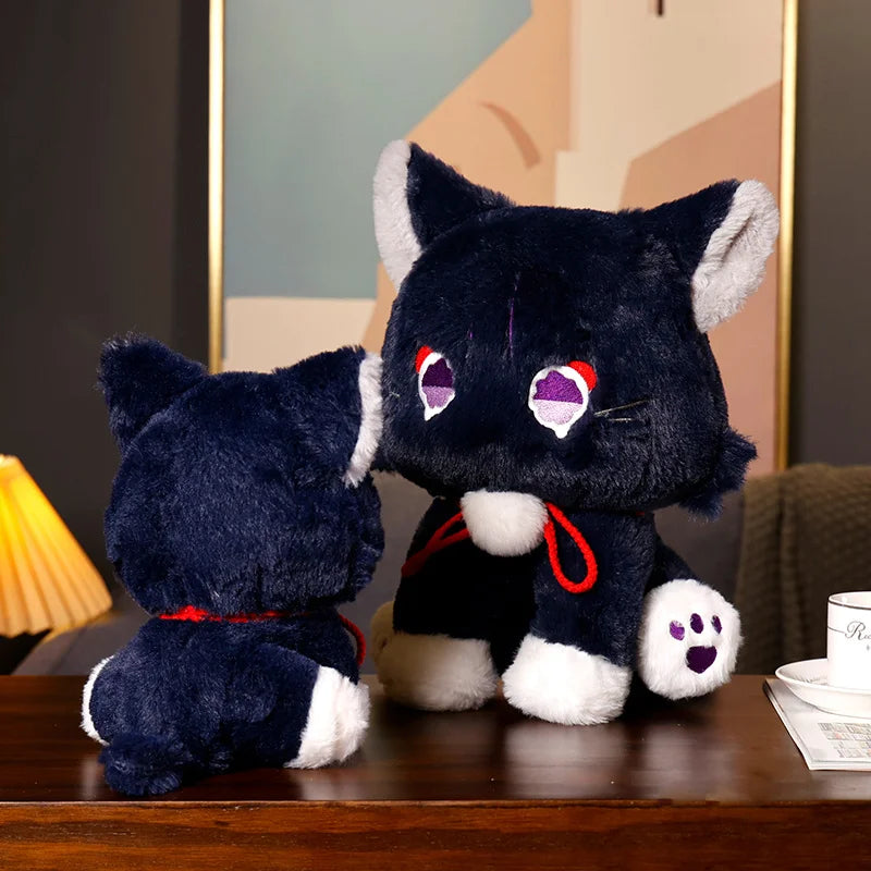 Game Genshin Black Cat Fluffy Impact Wanderer Pet Plush Toy Scaramouche Cat Cosplay Doll Soft Stuffed Pillow Christmas Gift