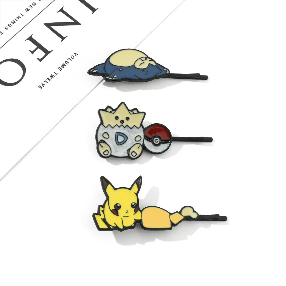 Bandai Pokemon Kawaii Hair Clip Pikachu Snorlax Cartoon Hairpin Women Fashion Hairclip Head Accessories Cute Jewelry Gifts