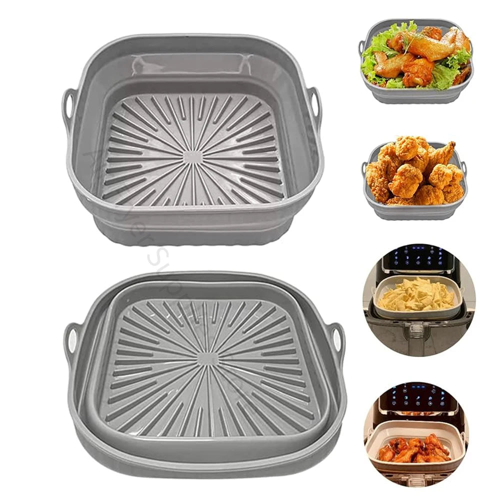 Foldable Air Fryer Silicone Liners 8inch Square Non-stick Air Fryer Basket Reusable Baking Tray For 4-7 QT Air Fryer Accessories