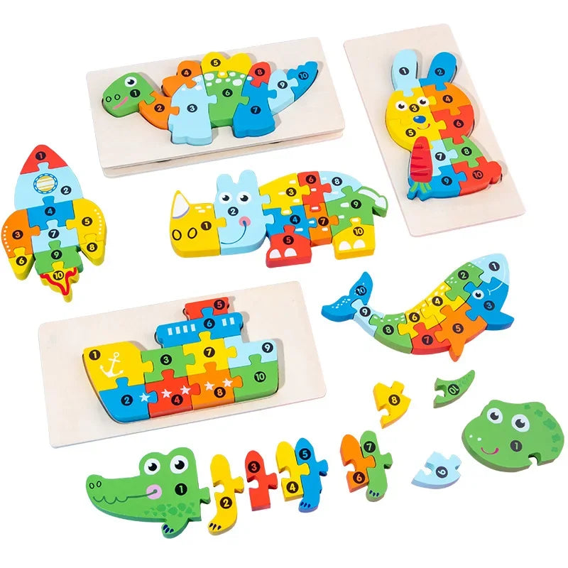 3D Colored Puzzles for Children 2 years old+, Jigsaw, Wooden Toys, Cartoon, Animal, Traffic, Intelligence, Early Education