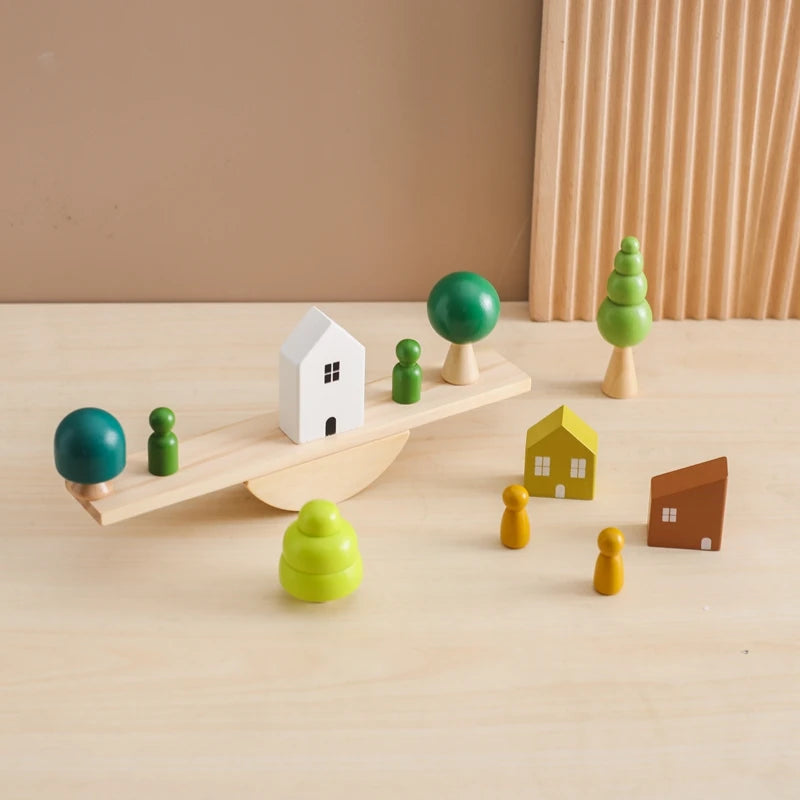 Wooden Baby Animal Balance Board Threading Toys Wooden Seesaw Stacking Toys Blocks Board Games Montessori Educational Baby Gifts