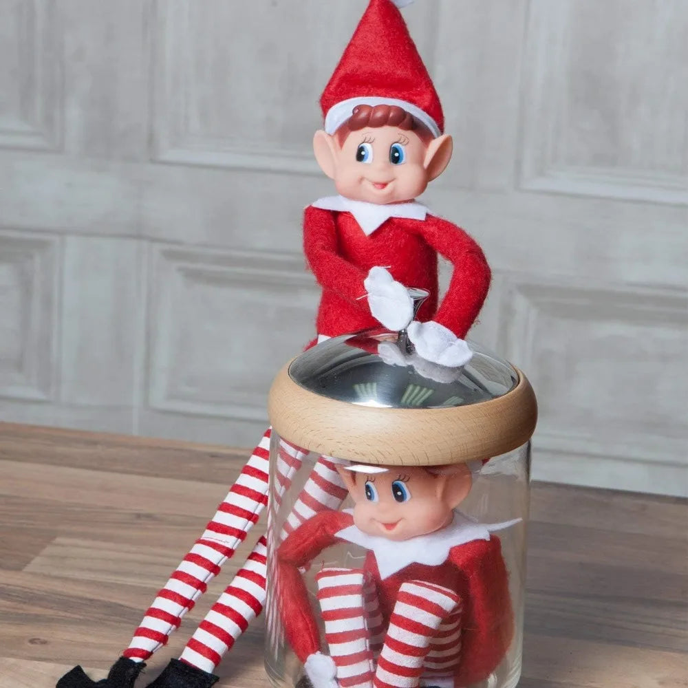 42cm Christmas Elf Doll for Kids Mini Toy Elf Dolls for Christmas Poseable Little Elf Shelf Sitters with Dangling Legs