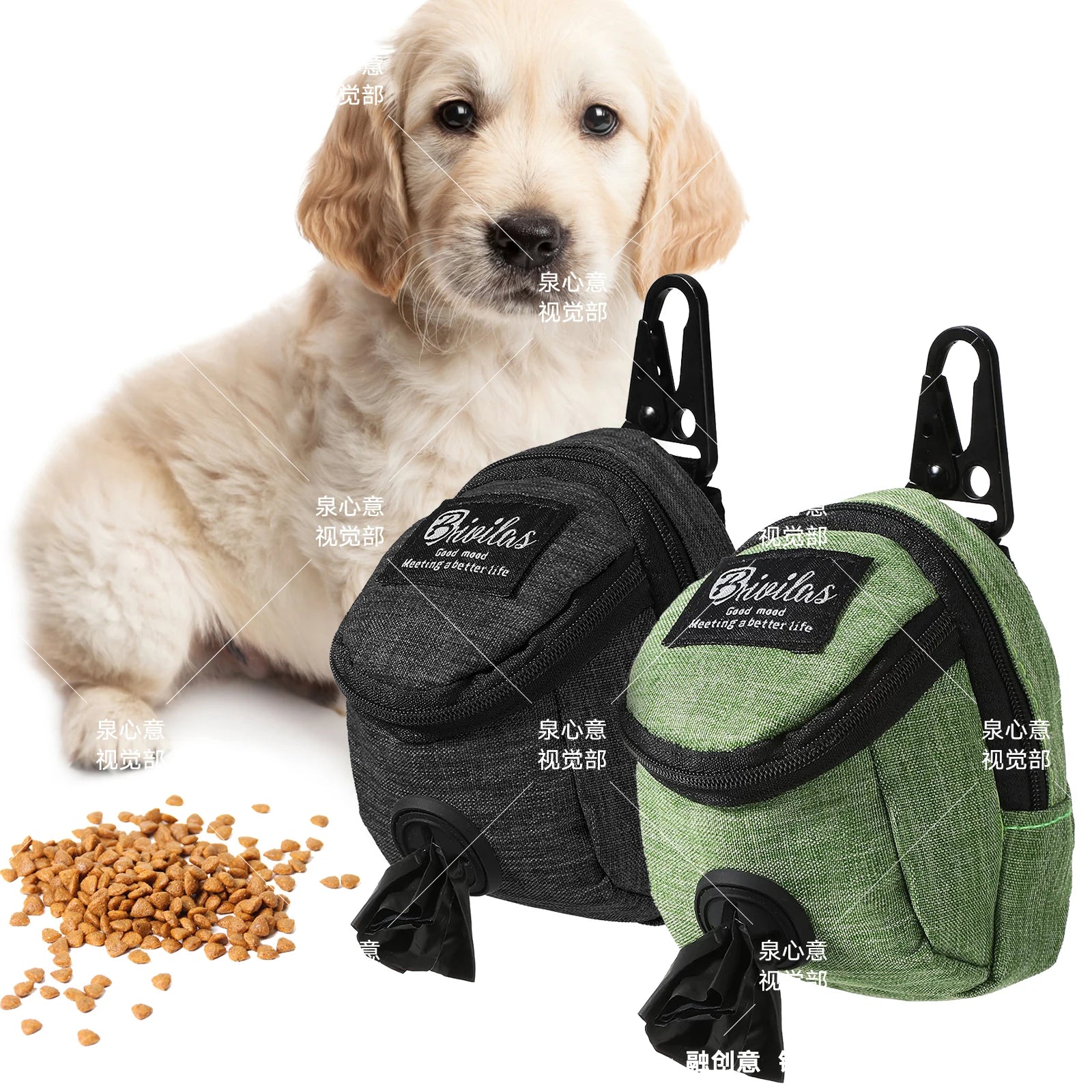 2 Pieces Dog Treat Bags, Dog Poop Treat Bag, Outdoor Treat Bag Dispenser, Metal Button Zipper Bag Fits Most Dog Leash