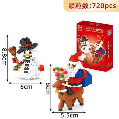 Christmas Elk Deer Santa Claus Train Architecture Store Street View Xmas Tree Snow House Building Blocks Kit Toy