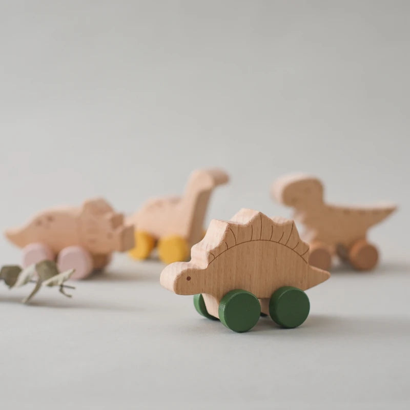 1PC Baby Toy Beech Wood Block Cartoon Dinosaur Car Educational Montessori Toy Baby Teething Play Gym Baby Birthday Gift Products