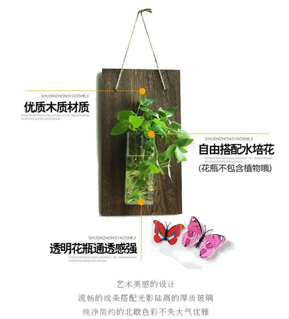 Wood Glass Wall Vases Indoor Wood Hanging Vase,Wall Decor for Bathroom Office and Living Room, Farmhouse Sconces Wall Decor