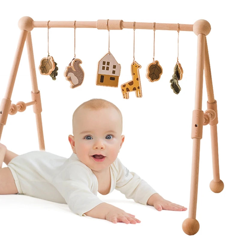 Baby Wooden Gym Pendant Toy Soft Felt Music Rattle Cotton Crochet Mobile Crib Teether Pendant For Infant Activity Gym Toys Gift