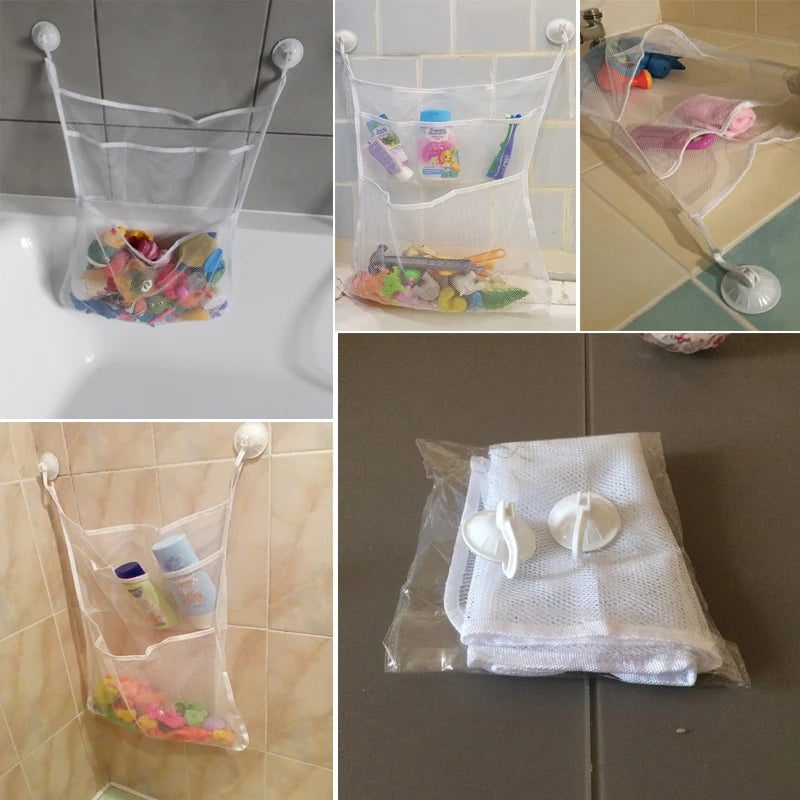 Baby Shower Bath Toys White Baby Kids Toy Storage Mesh with Strong Suction Cups Toy Bag Net Bathroom Organizer