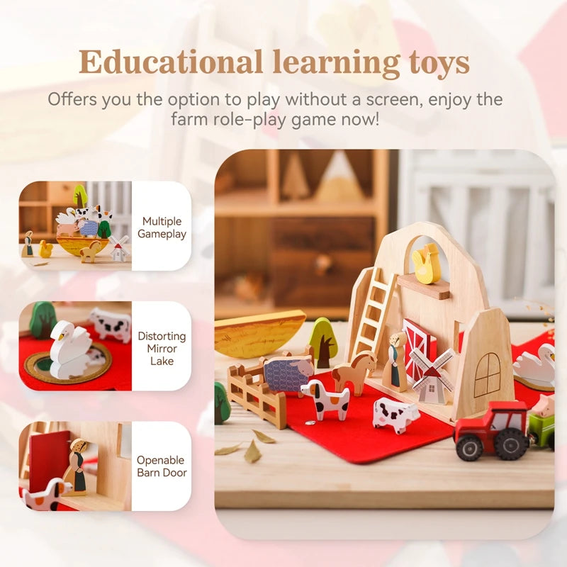 Wooden Montessori Toy Simulation Farm Animals Toys for Children Poultry Cow Pig Dog Chicken Model Educational Toy Christmas Gift