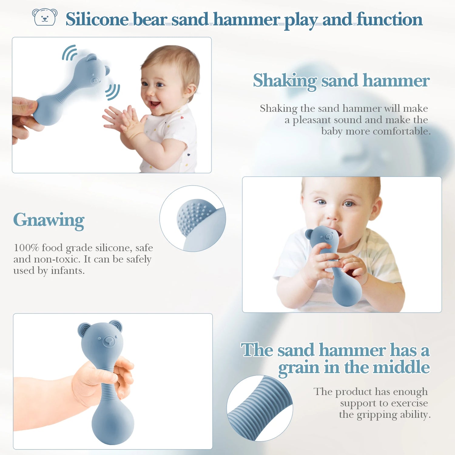 Rattles for baby Silicone Maracas Toys Cartoon Bear Sand Hammer Baby Toys 0-12 Months Rattle Silicone Teether Toys for Baby Gift