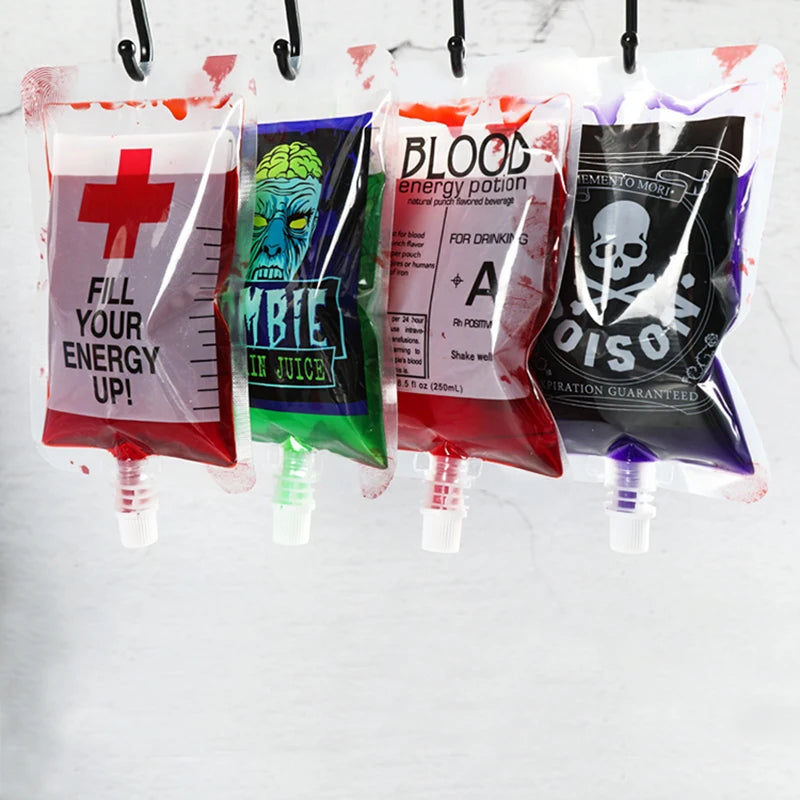 5pcs Creative Halloween Blood Drink Bag 250ml PET Food Bags Juice Bag Zombie Vampire Plasma Cosplay Props Halloween Decor Props