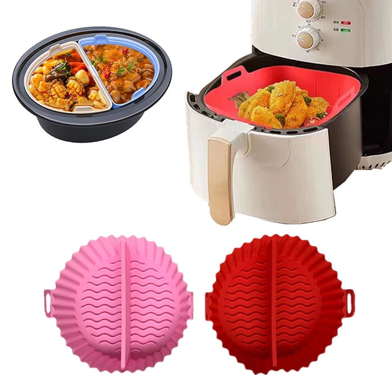 Divide Silicone Air Fryers Oven Baking Tray Pizza Fried Chicken Airfryer Silicone Basket Reusable Airfryer Pan Liner Accessories