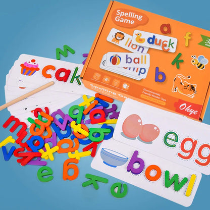 Spelling Word Puzzle Game Wooden 26 Letter English Alphabet Cards Kindergarten Teaching Aids Kids Montessori Education Toy