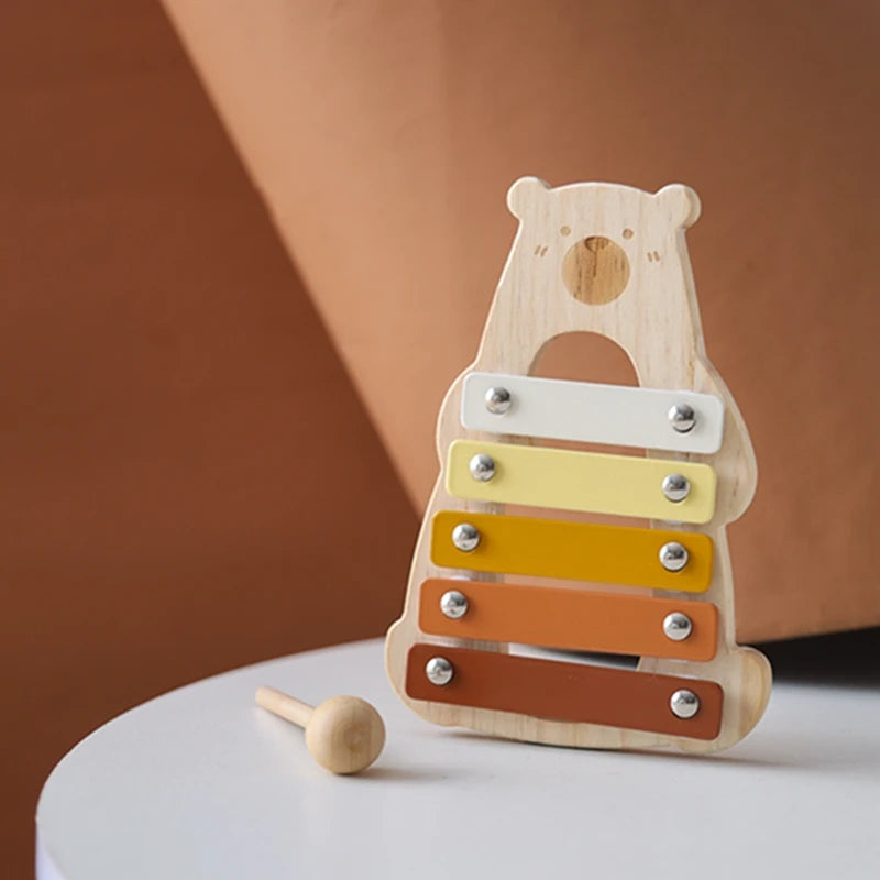 Baby Wooden Musical Instruments Montessori Toys Kids Bear Percussion Xylophone Rain Sound Pipe Music Shaker Early Education Toys