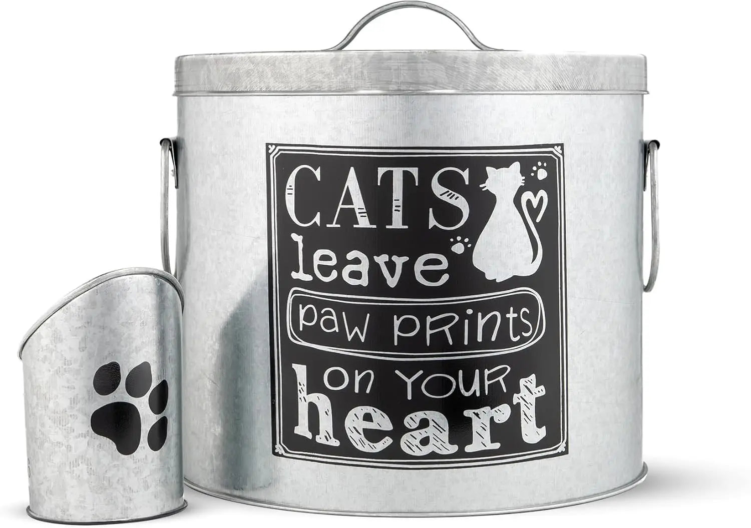 Silver 20lb Cat Food Storage with Scoop | Pet Container for food that can fit in the pantry