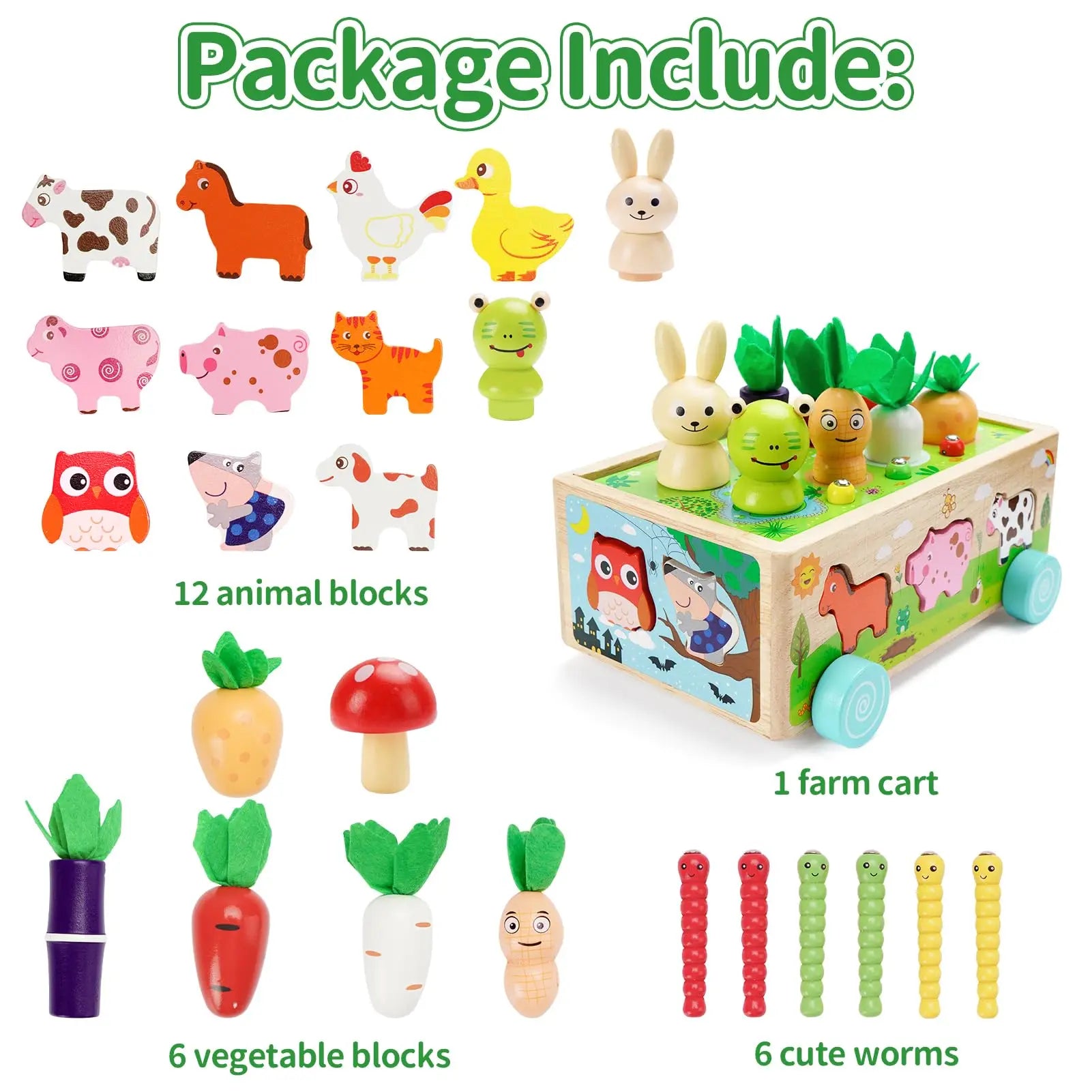 Wooden Shape Assortment Matching Children Toys Animals Game Cart Montessori Education Building Blocks Kids Christmas Gifts