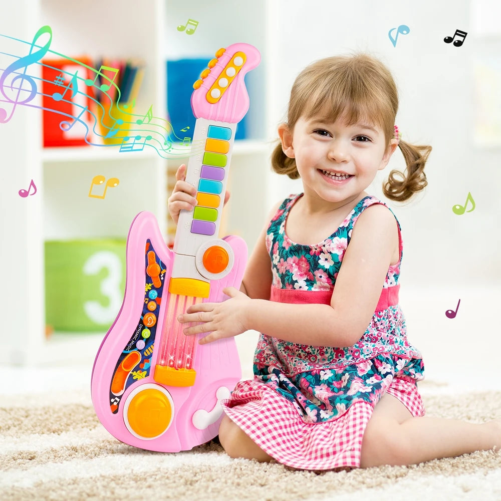 2 In 1 Electric Kids Guitar Toy Foldable Toy Guitar Piano Beginners Musical Instruments Early Education Best Gift for Boys Girls