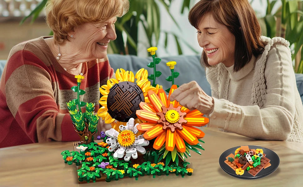 Flower Botanical Bonsai Building Set-2 IN 1 Sunflower Block Toy  Display for Office Décor Valentine&