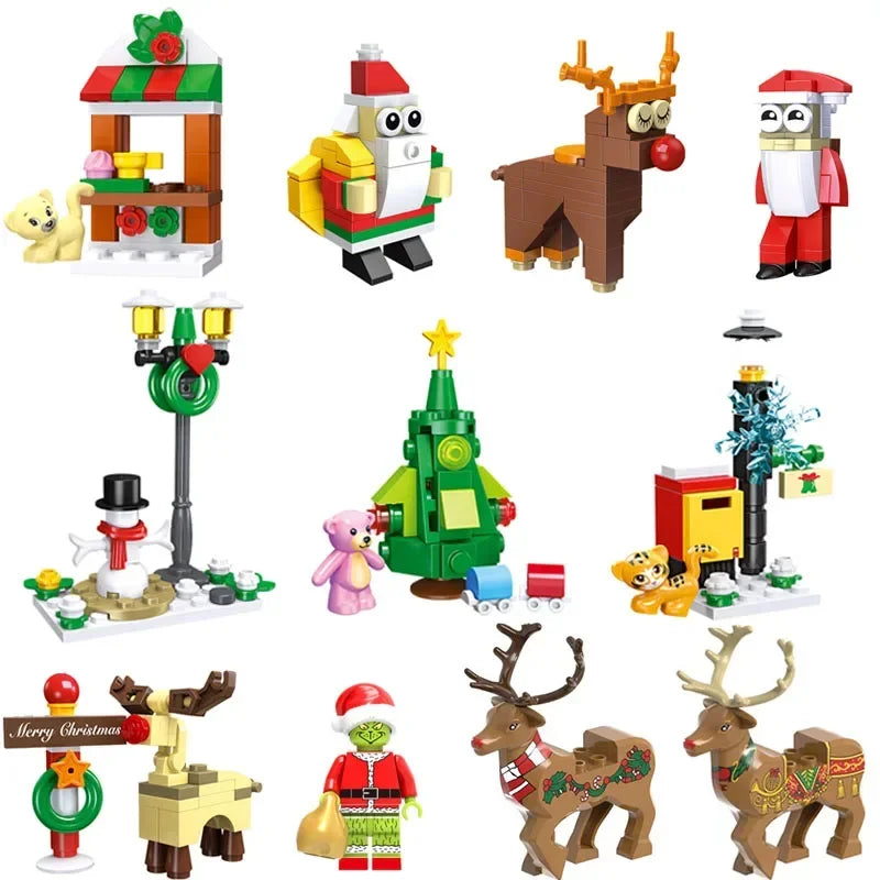 Christmas Action Figures Blocks Toy Santa Claus Reindeer Building Bricks Toys Gift