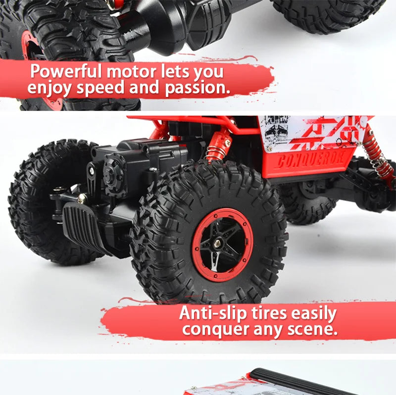 Remote Controlled Monster Truck, 2.4GHz 4WD Off-road RockTracked Vehicle, 1:16 All Terrain Rechargeable Electric Toy  Gifts