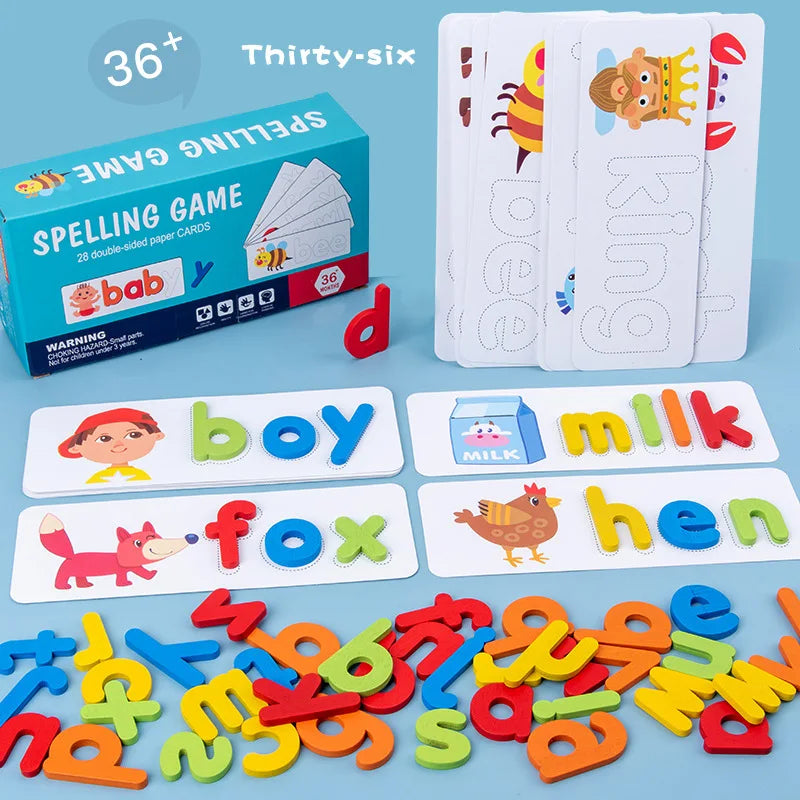 Spelling Word Puzzle Game Wooden 26 Letter English Alphabet Cards Kindergarten Teaching Aids Kids Montessori Education Toy