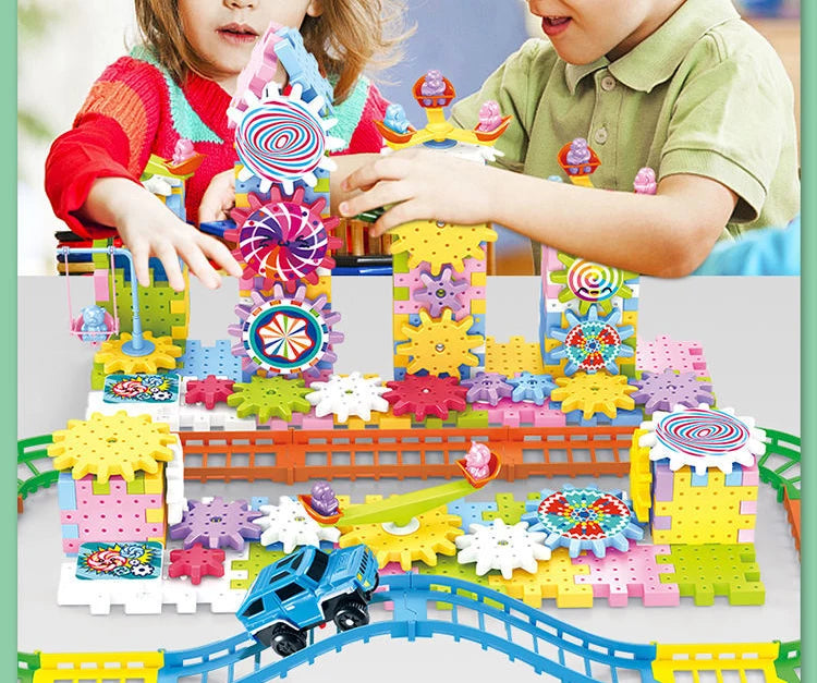 3D Electric Track Gears Model Building Blocks Plastic Kid House Blocks Bricks Educational Construction Toys for Children Gifts