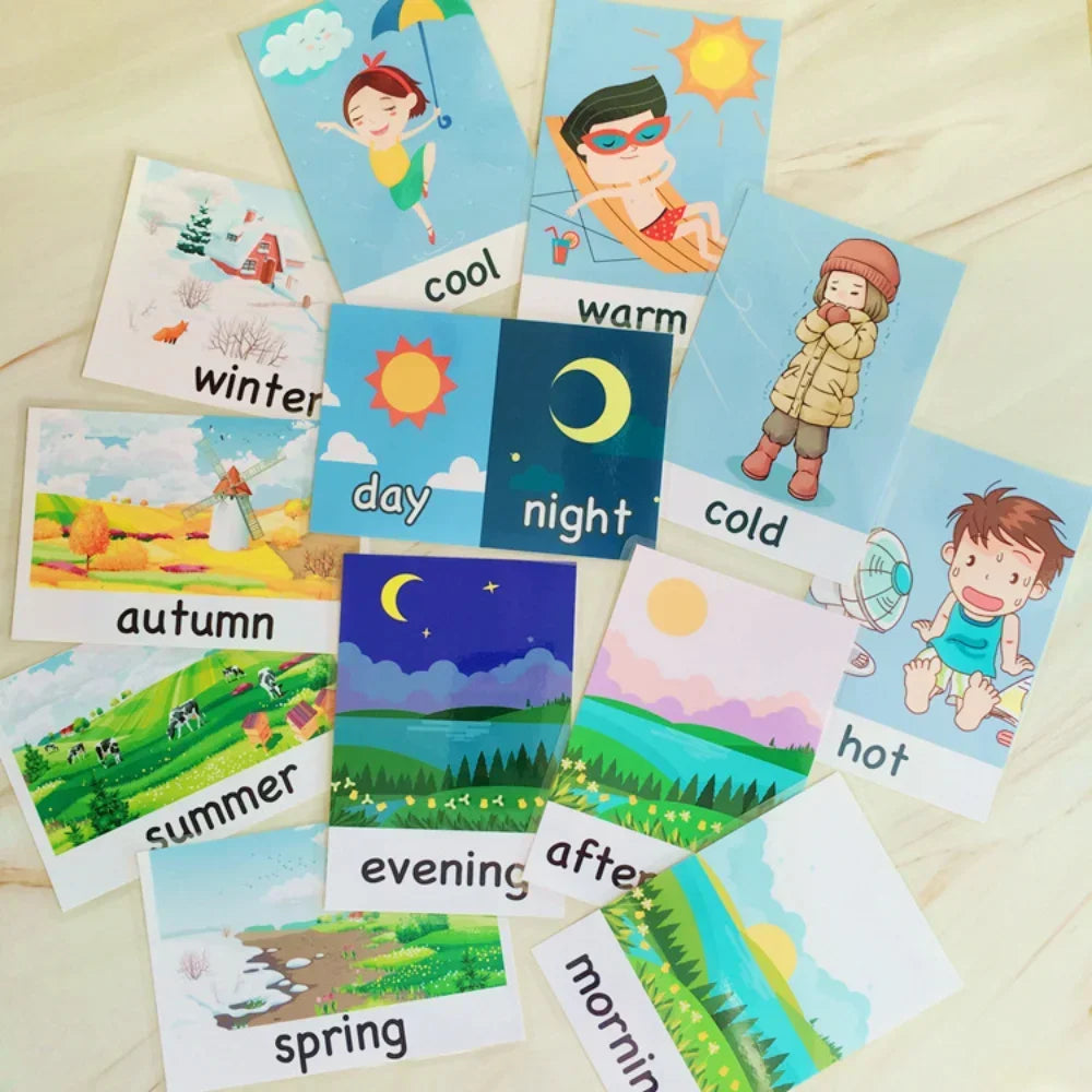 12Pcs Kids Montessori Toys English Learning Word Cards Color Flash Cards Children Color Cognition Memory Education Toy