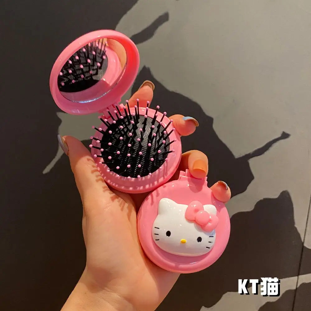 Hello kitty cartoon animation cute soft cute folding student creative portable comb and mirror dual-use flip cover fashion gift