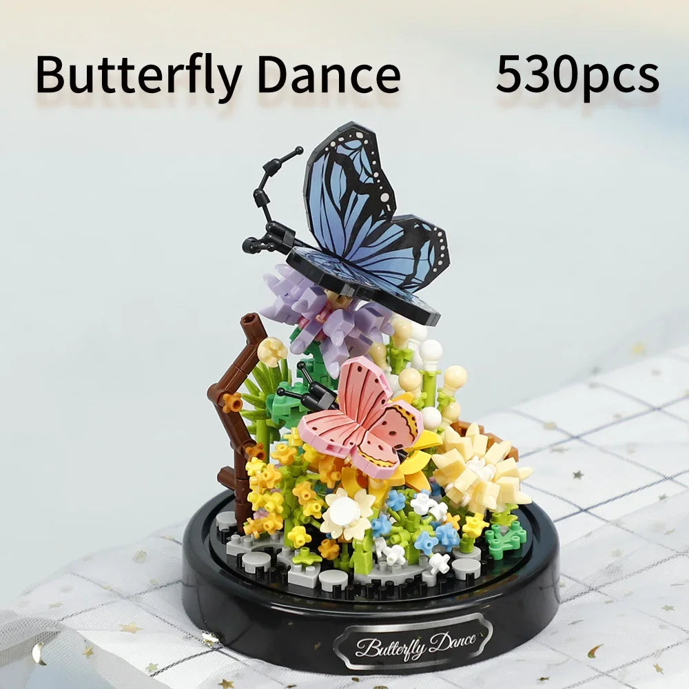 Butterfly &amp; Flower Bouquet Building Set Blocks ，Craft Toys，DIY Toys，Car Decoration Crafts，Animation Derivatives，children Toy